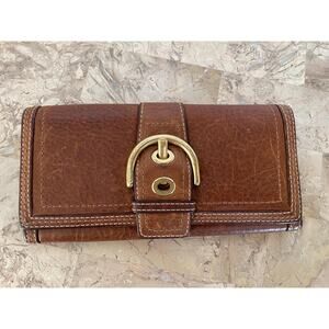 Vtg Coach continental brown chestnut leather wallet with buckle